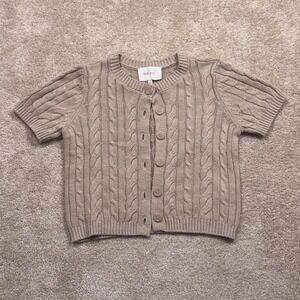 Pink Rose Tan/Beige Cable Knit Short Sleeve Cardigan  Size S
